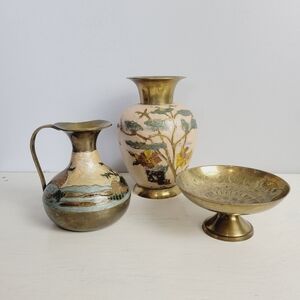 Hand Painted Brass Vessels Set Of 3 Luxford Gift Solid Brass 1970s